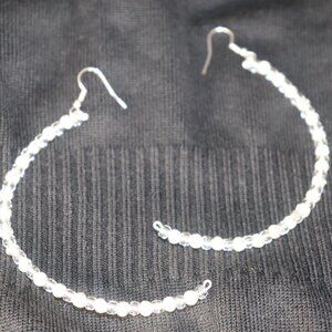 Unique Delicate Silver Tone Bead Large Crescent Earrings